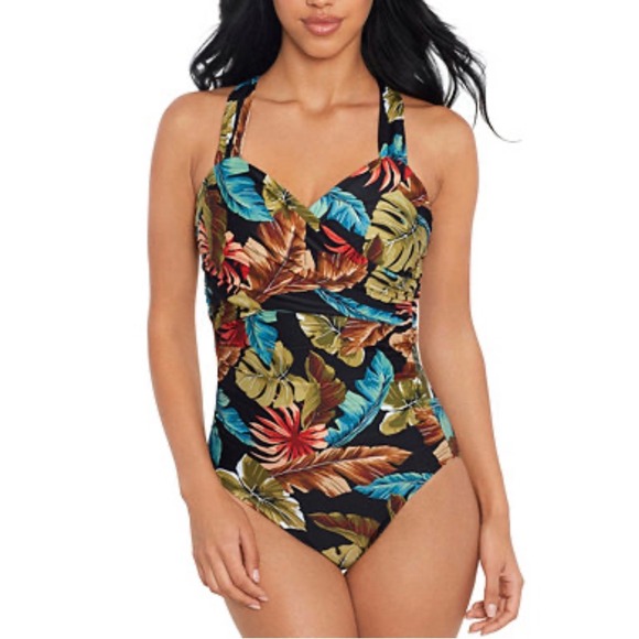 Magicsuit Womens Tropical Leaf Print One Piece Swimsuit Size 8 Resort Vacation